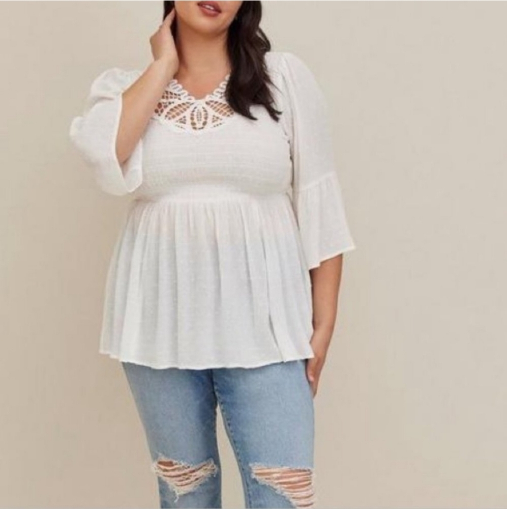 Torrid Crinkled Gauzey Crochet Top